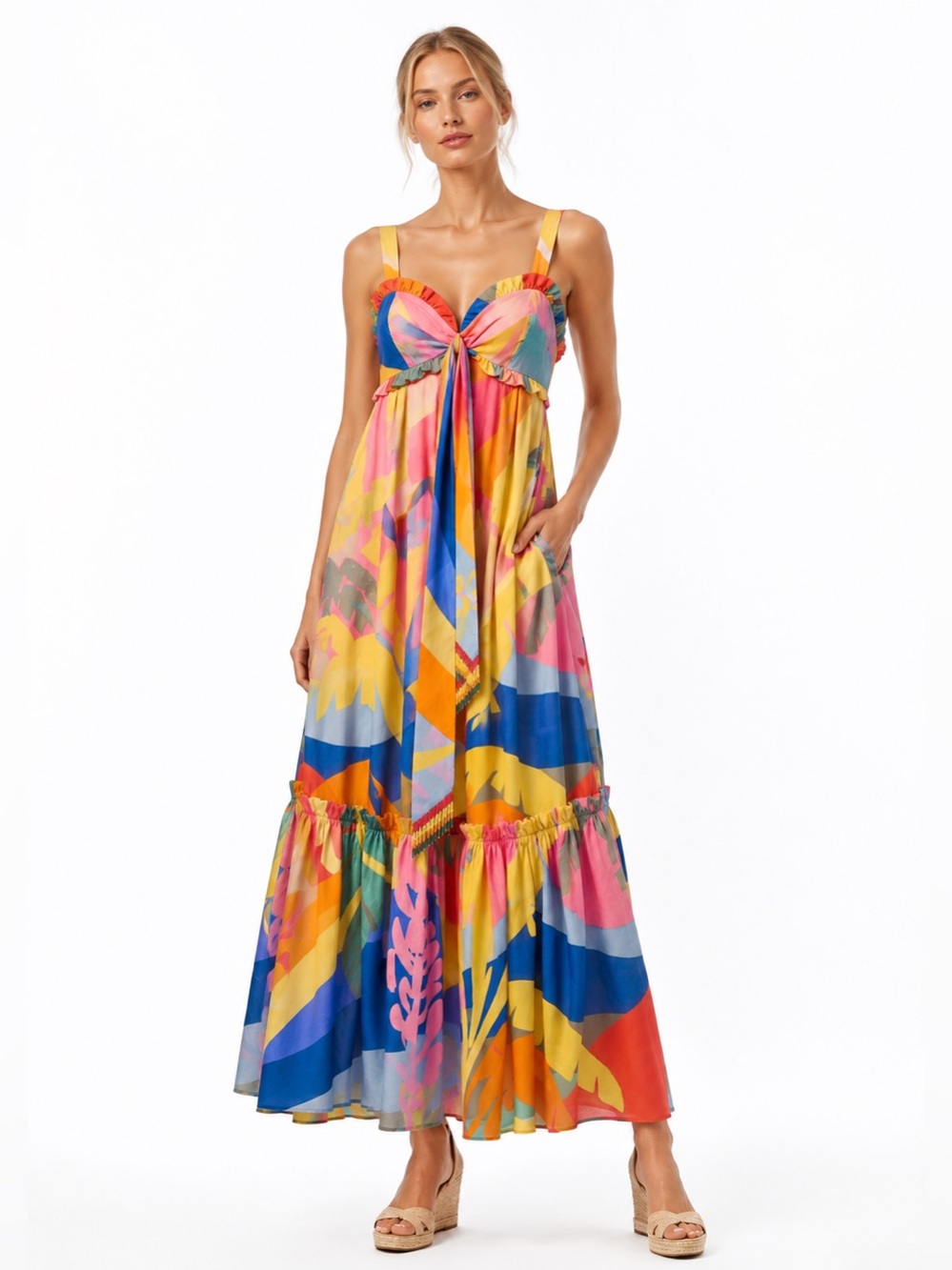 FARM Rio Tropical Sunset Cotton Maxi Dress Size M NWT - Picture 1 of 8
